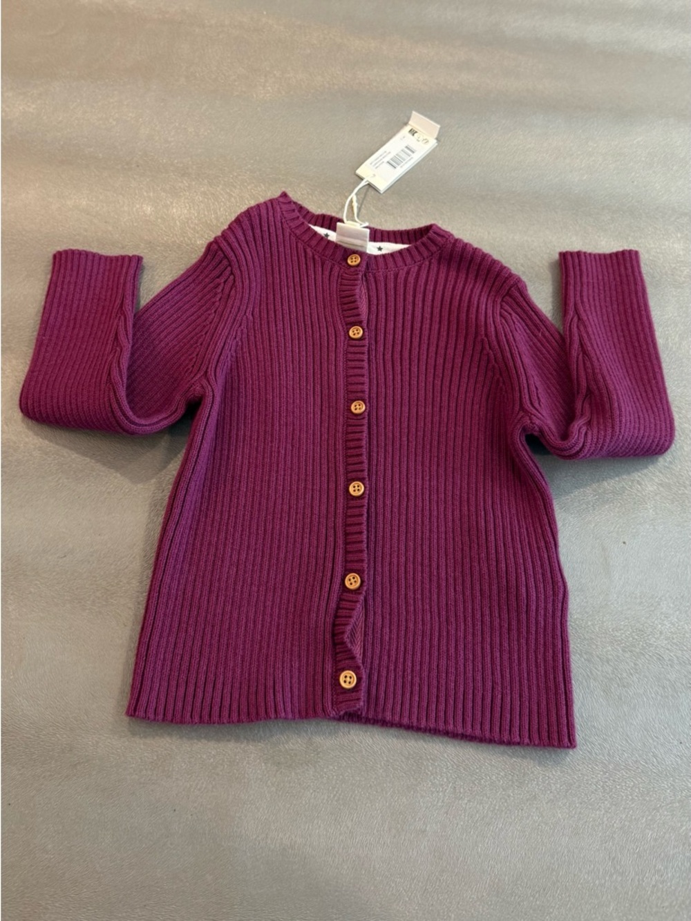 Bonton Ribbed Button-Front Cardigan - Plum. Size 3